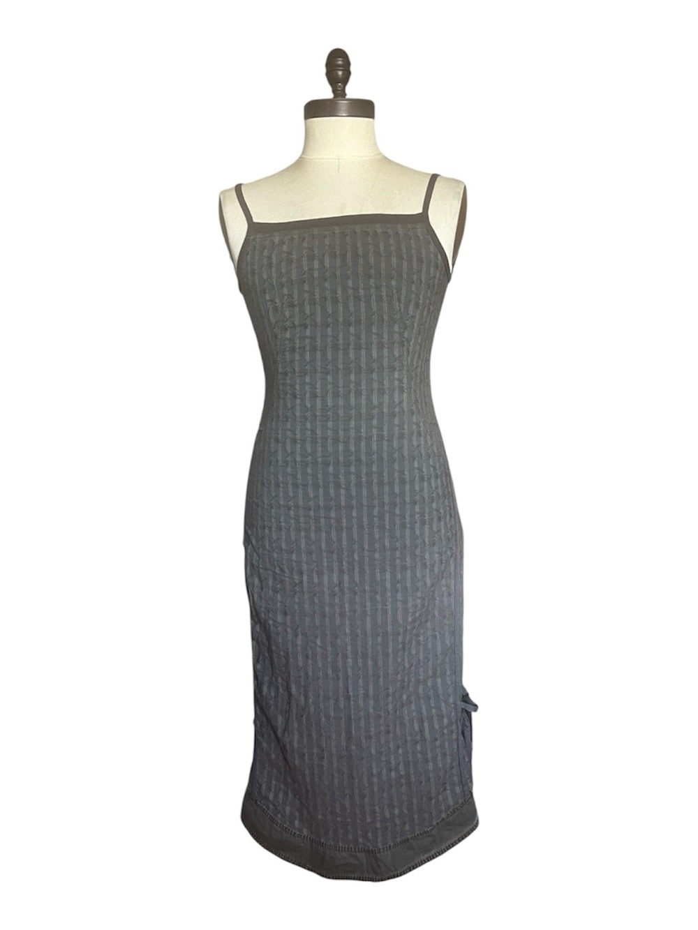 Y2K VTG Cop. Copine Fairy Grunge Midi Dress Gray SZ 40/M Striped Floral Skater